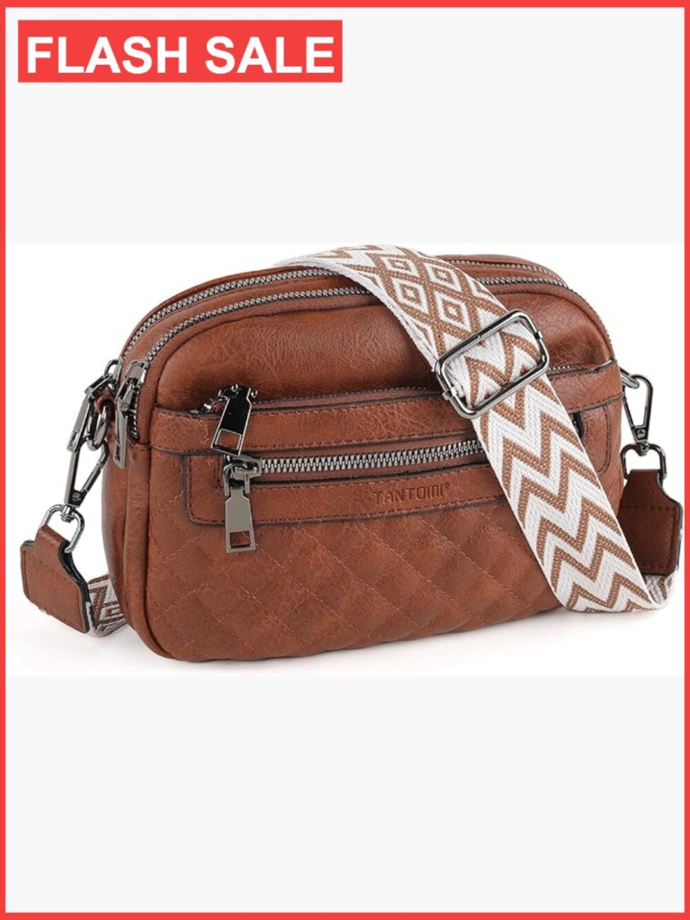 Vegan Leather Crossbody Bag with Multi Pockets, Adjustable Strap